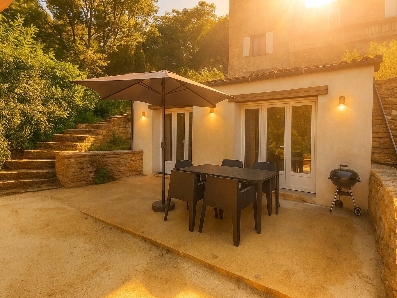 Luxury gîte Le Vélo Rouge & Gîte Le Vélo Bleu at Le Petit Domaine in South West France with stone house, private terrace, vegetable garden, kids swimming pool, free parking & air conditioning.