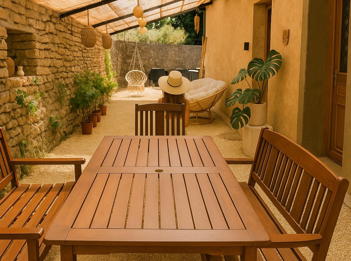 Luxury gîte Le Vélo Rouge & Gîte Le Vélo Bleu at Le Petit Domaine in South West France with stone house, private terrace, vegetable garden, kids swimming pool, free parking & air conditioning.